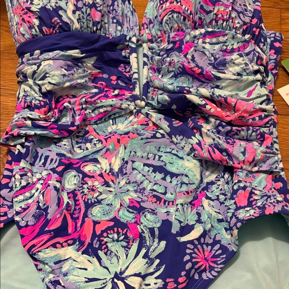 Lilly Pulitzer Blue and Pink Floral One Piece Swimsuit - Picture 2 of 3